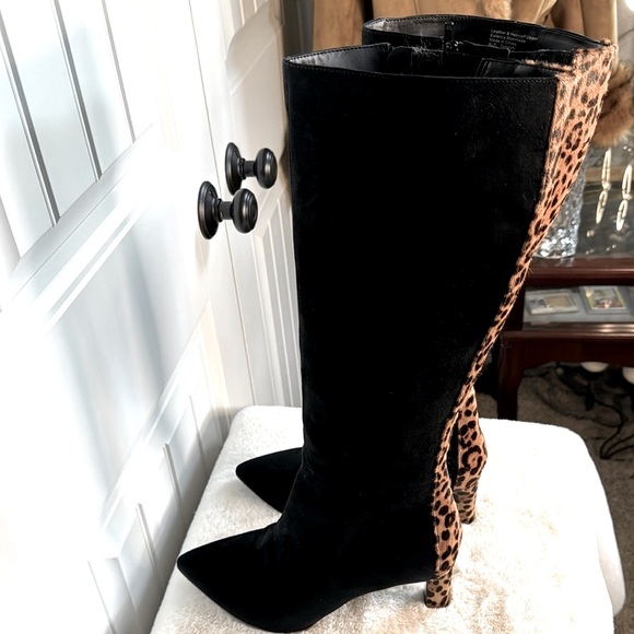 ALFANI BLACK LEATHER & CALF HAIR BOOTS - Picture 8 of 15